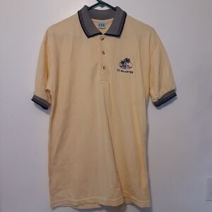 Vintage St. Maarten Polo Shirt Men's L Yellow Short Sleeve Caribbean Embroidered